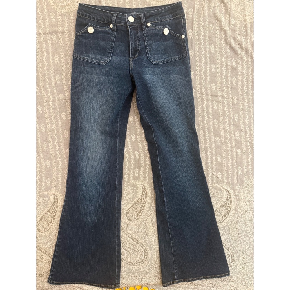 US Polo Assn Womens Flare Leg Jeans Dark Wash Patch Pockets Blue Denim Size 6